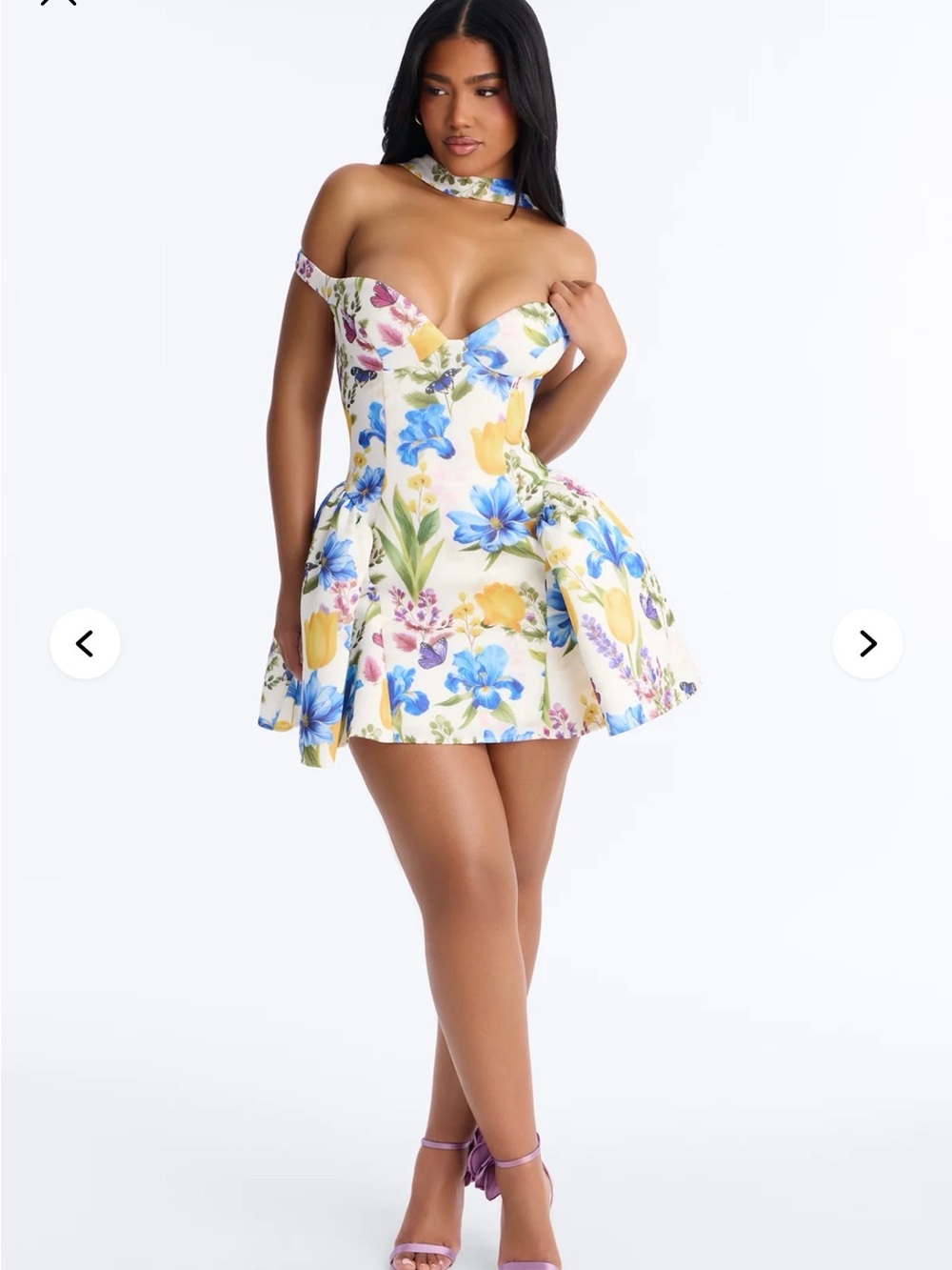 Fashion Nova White Floral Off-Shoulder Sweetheart Mini Dress